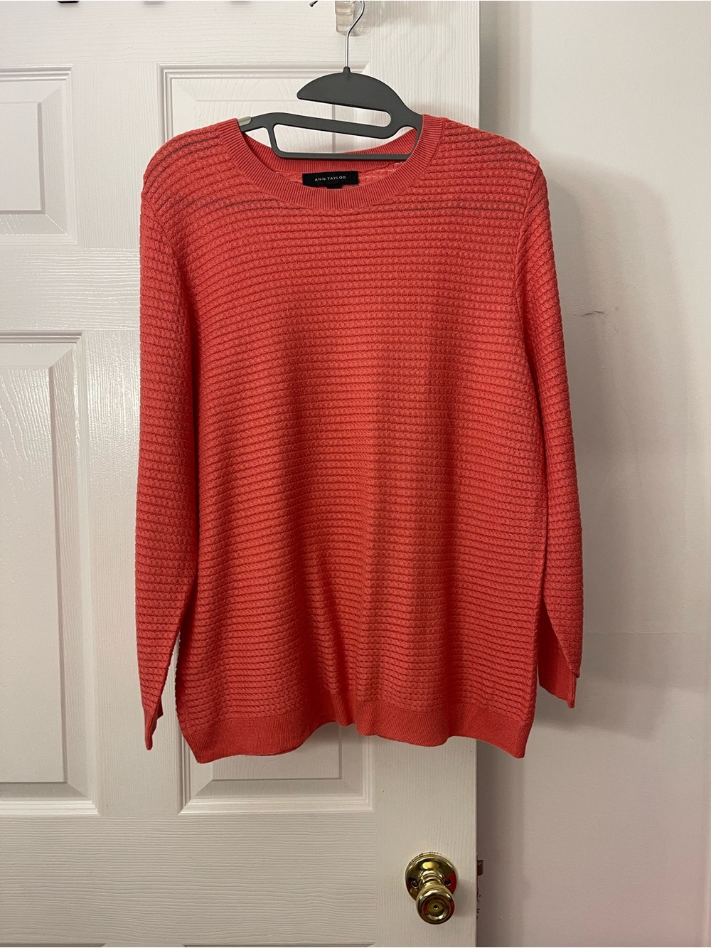 Ann Taylor Coral-Red Crewneck Textured Sweater